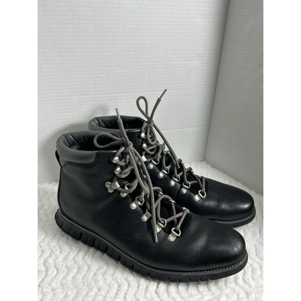 Cole Haan Boots Mens Size 12 Black ZEROGRAND‎ Leather Lace Up Combat Ankle Hiker